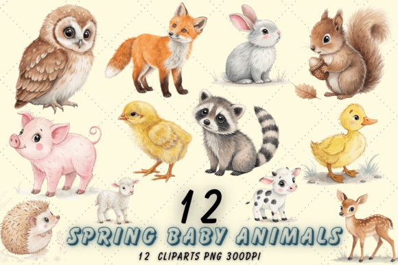 Download Spring Baby Animals Watercolor Clipart - Premium Resources