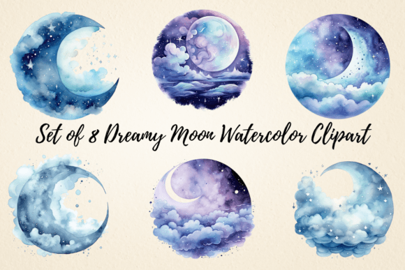Download Dreamy Moon Watercolor Clipart - Dreamy moon Collection