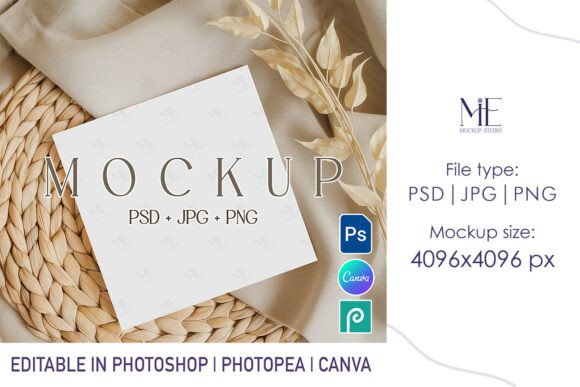 Download Square Card Mockup 5x5 PSD PNG Boho - Psd Collection