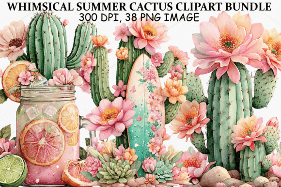 Download Whimsical Summer Cactus Clipart Bundle - Cactus clipart Collection