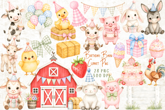 Download Birthday Barn Farm Animals Clipart Set - Premium Resources