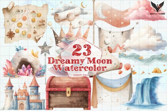 Download Dreamy Moon Watercolor Clipart PNG - Dreamy moon Collection