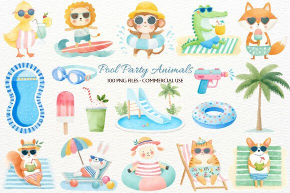 Download Pool Party Nursery Animals Clipart PNG - Premium Resources