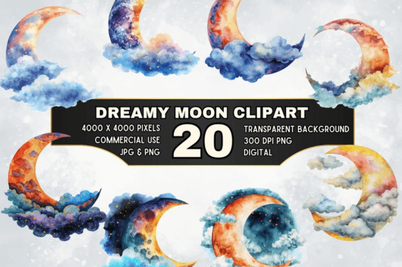 Download 20 Cosmic Dreamy Moon Clipart Bundle - Dreamy moon Collection