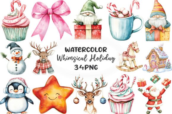 Download Watercolor Whimsical Holiday Clipart - Holiday clipart Collection