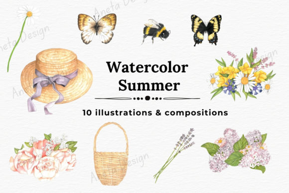 Download Watercolor Summer Illustrations, Hat - Summer illustrations Collection
